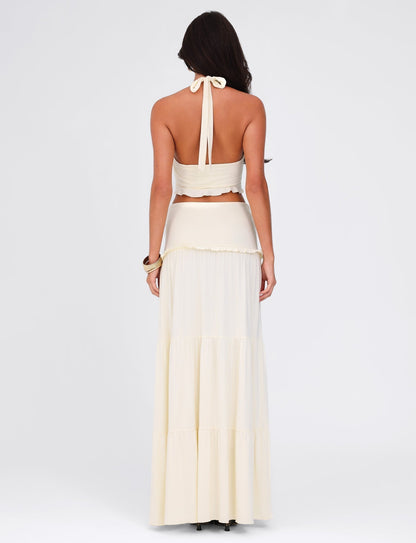 Serenity Chic | Ruched Ruffle Two-Piece Skirt Set