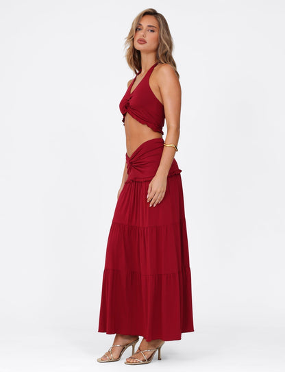Serenity Chic | Ruched Ruffle Two-Piece Skirt Set