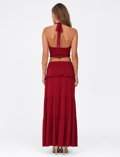 Serenity Chic | Ruched Ruffle Two-Piece Skirt Set