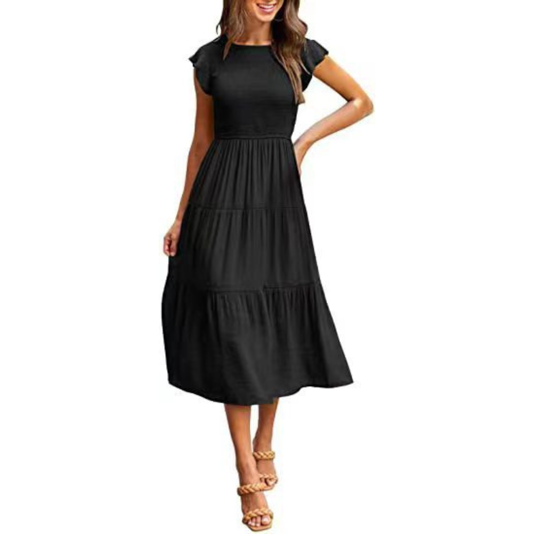 Kriselle | Elegant Flutter Sleeve Smoke Midi Dress