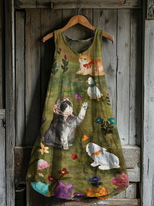 Darcie | Abstract Creative Cute Cats And Farm Family Art Tank Dress