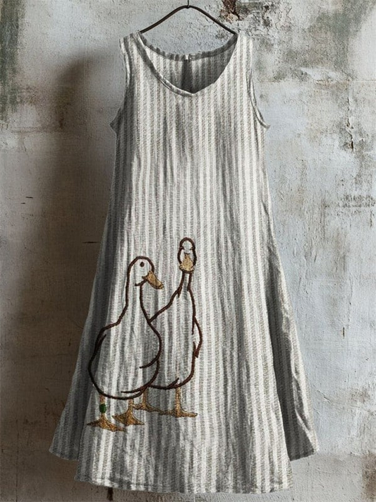Ivorie | Lovely Ducks Embroidered Striped Tank Dress