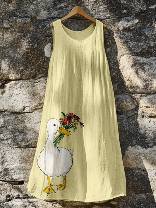 Annalise | Cute Duck With Floral Art Tank Dress