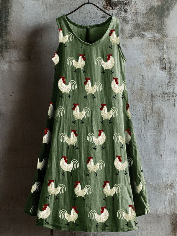 Blossom | Farm Roosters Embroidered Tank Dress