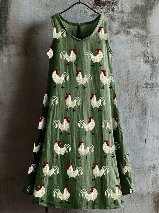 Blossom | Farm Roosters Embroidered Tank Dress