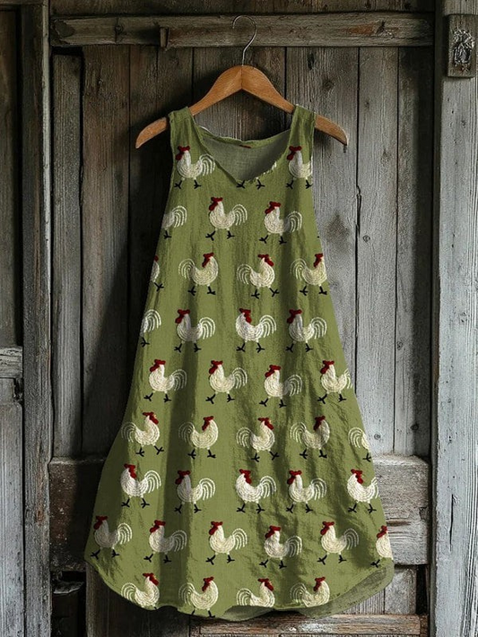 Fawnlea | Roosters Embroidery Pattern Tank Dress
