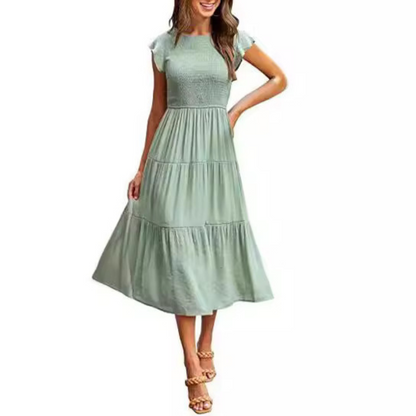 Kriselle | Elegant Flutter Sleeve Smoke Midi Dress