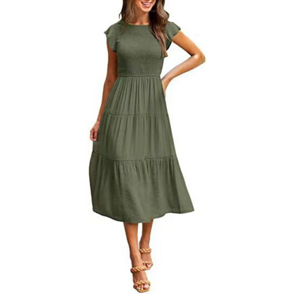 Kriselle | Elegant Flutter Sleeve Smoke Midi Dress