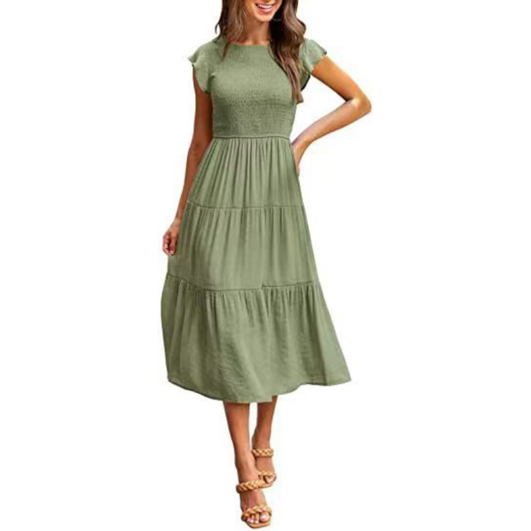 Kriselle | Elegant Flutter Sleeve Smoke Midi Dress