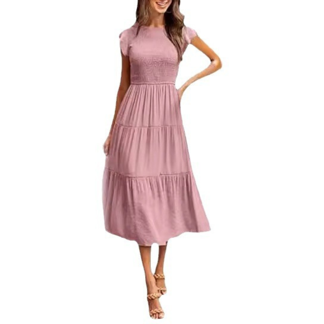 Kriselle | Elegant Flutter Sleeve Smoke Midi Dress