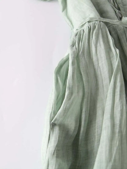 Arya | Womens Art Retro Round Neck Lace Up Waist Dress