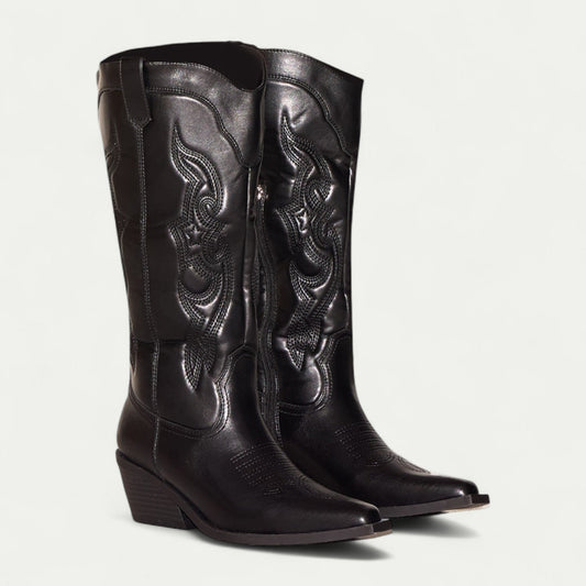 Mella | Western Calf High Pointed Toe Boots for Women