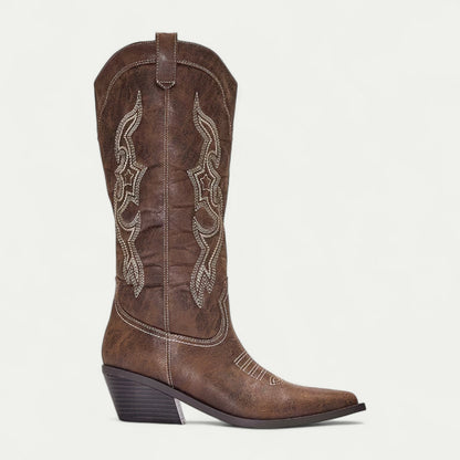Mella | Western Calf High Pointed Toe Boots for Women