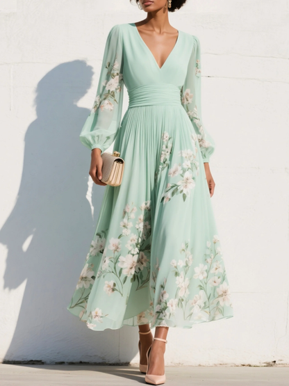 Evie | Light Green Floral Midi Dress