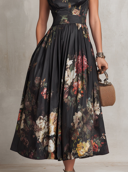 Solenne | Pleated Satin Midi Dress