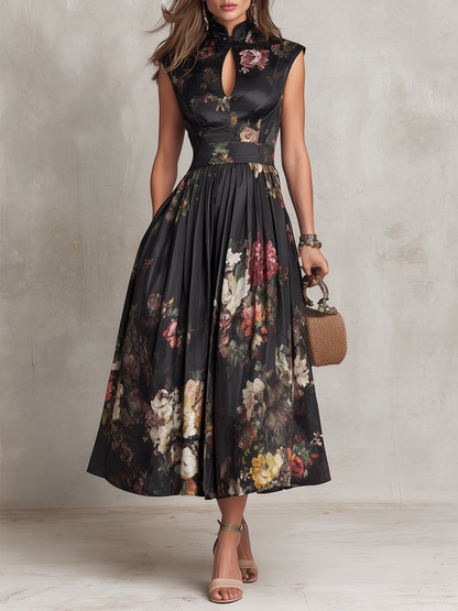 Solenne | Pleated Satin Midi Dress