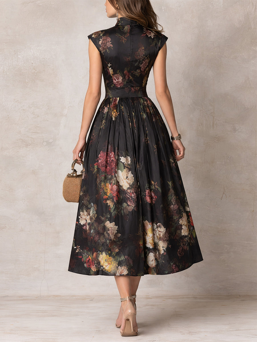 Solenne | Pleated Satin Midi Dress