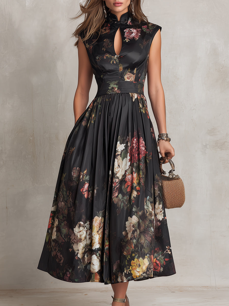 Solenne | Pleated Satin Midi Dress