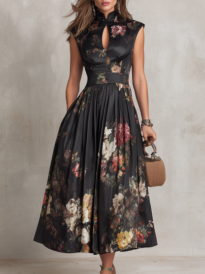 Solenne | Pleated Satin Midi Dress