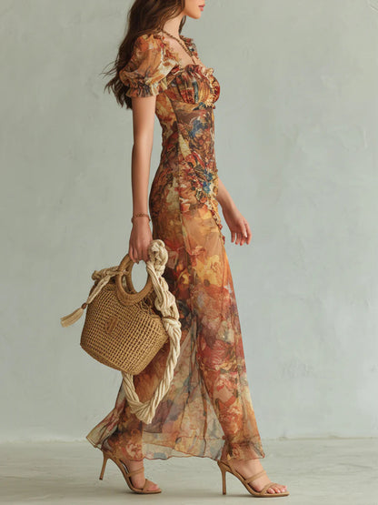 Amberessa | Orange Boho Print Maxi