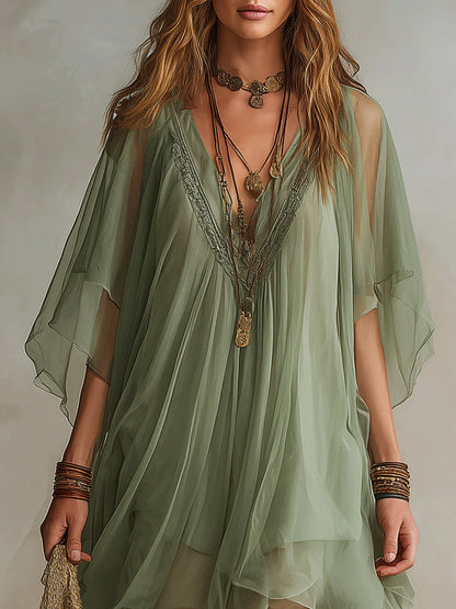 Verdisse | Flowy Green Chiffon Dress