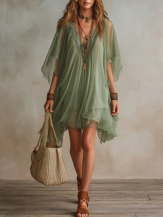 Verdisse | Flowy Green Chiffon Dress