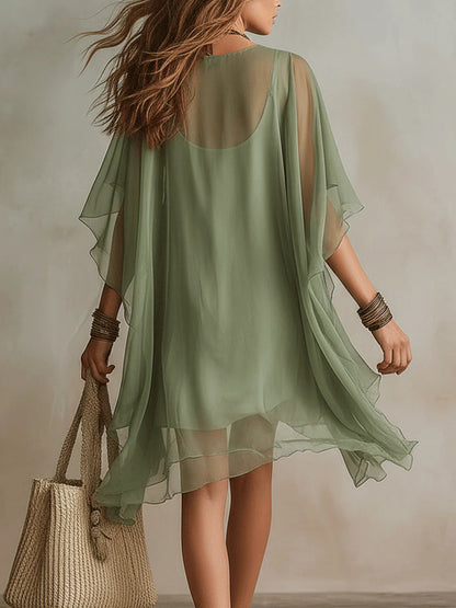 Verdisse | Flowy Green Chiffon Dress