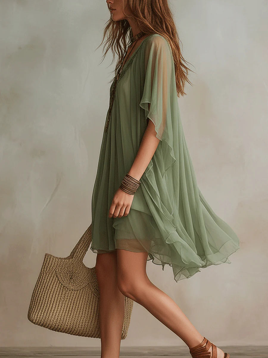 Verdisse | Flowy Green Chiffon Dress
