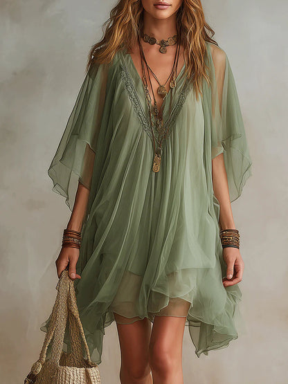 Verdisse | Flowy Green Chiffon Dress