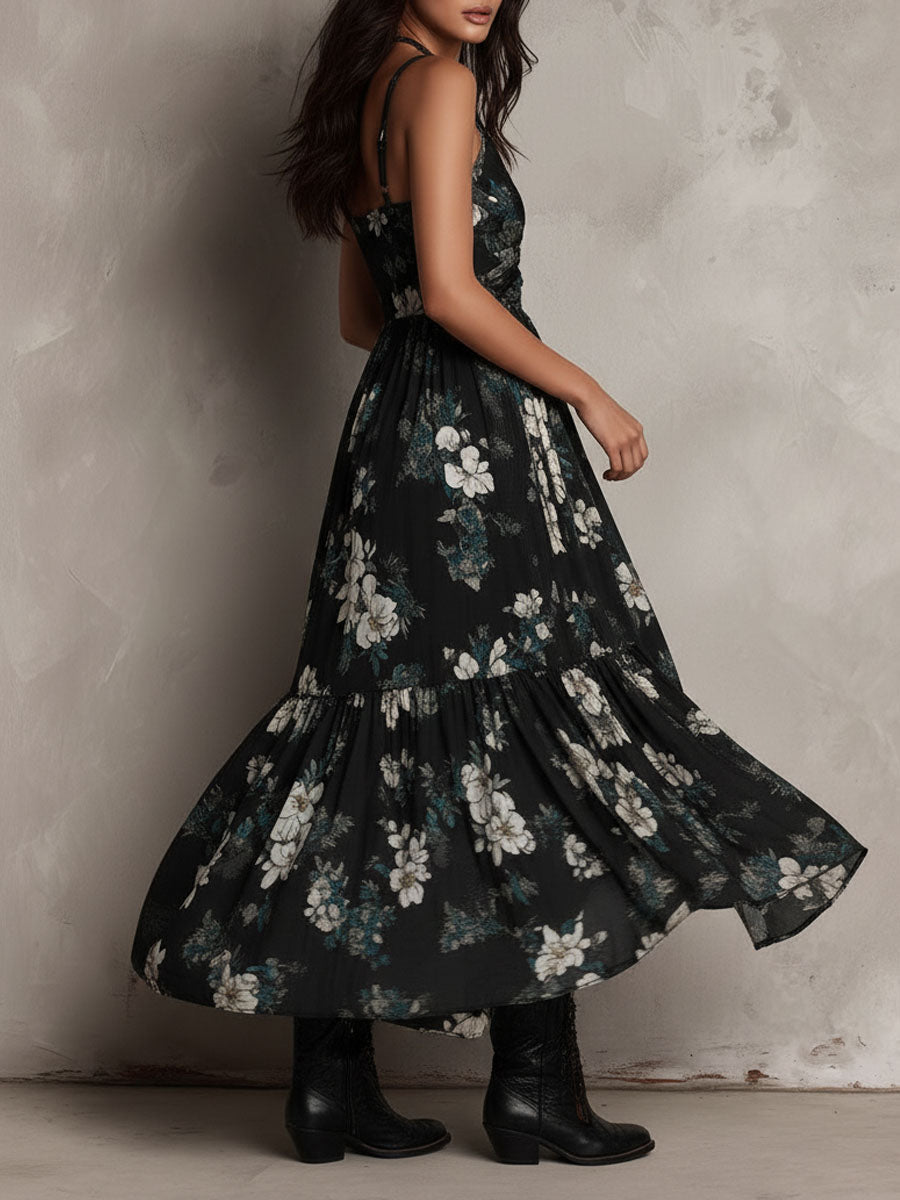 Nightbloom | Black Boho Floral Maxi