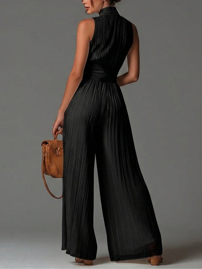 Nocturne | Black V-Neck Chiffon Jumpsuit