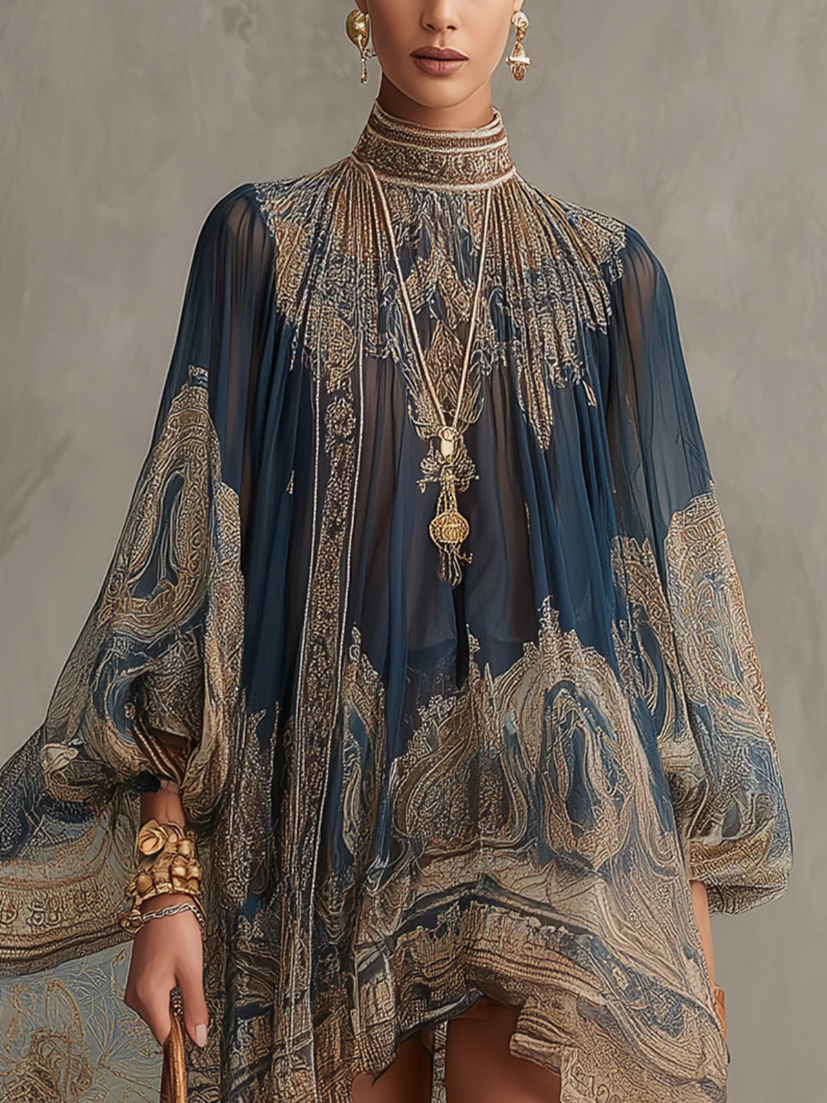 Navessa | Navy Baroque Print Dress
