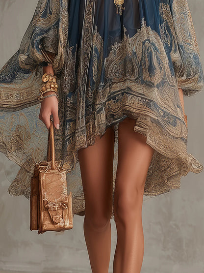 Navessa | Navy Baroque Print Dress