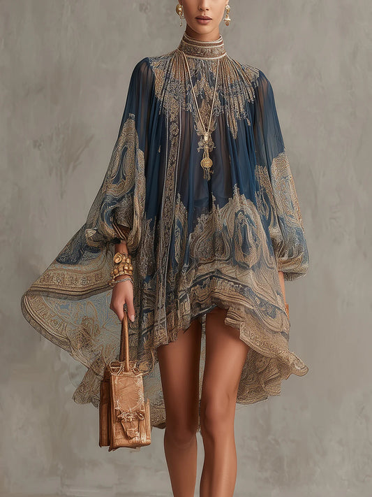 Navessa | Navy Baroque Print Dress