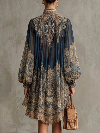 Navessa | Navy Baroque Print Dress
