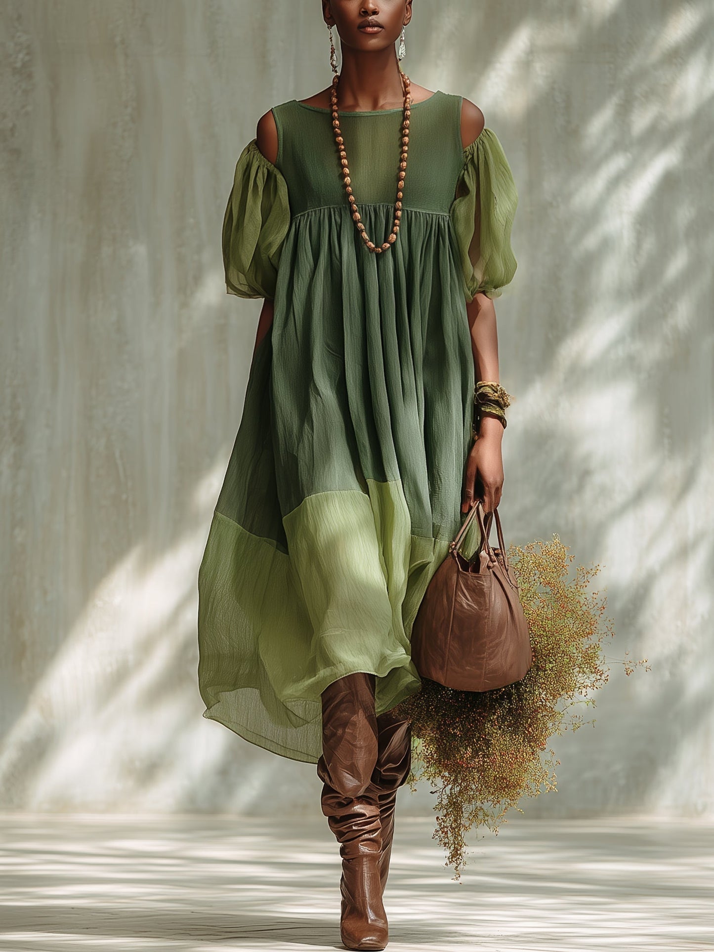 Verdelle | Green Chiffon Midi Dress