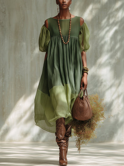 Verdelle | Green Chiffon Midi Dress