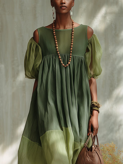 Verdelle | Green Chiffon Midi Dress