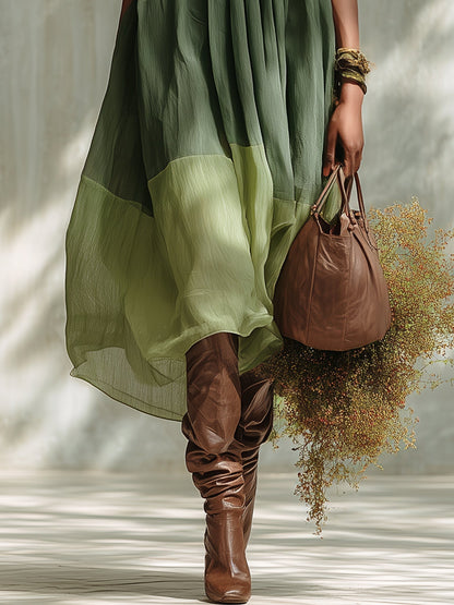 Verdelle | Green Chiffon Midi Dress