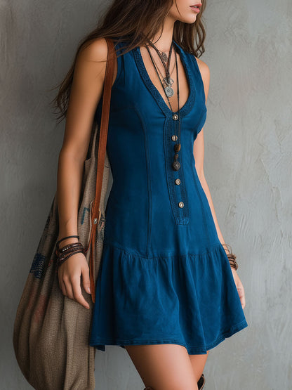 Indigelle | Indigo Boho Button Dress