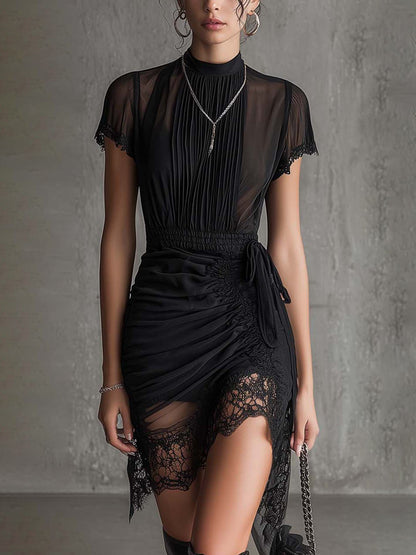 Onyxandra | Black Pleated Chiffon Mini