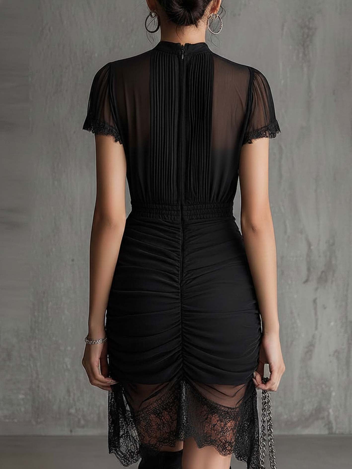 Onyxandra | Black Pleated Chiffon Mini