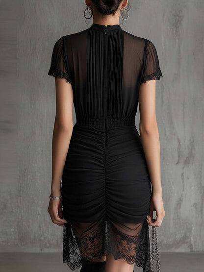 Onyxandra | Black Pleated Chiffon Mini