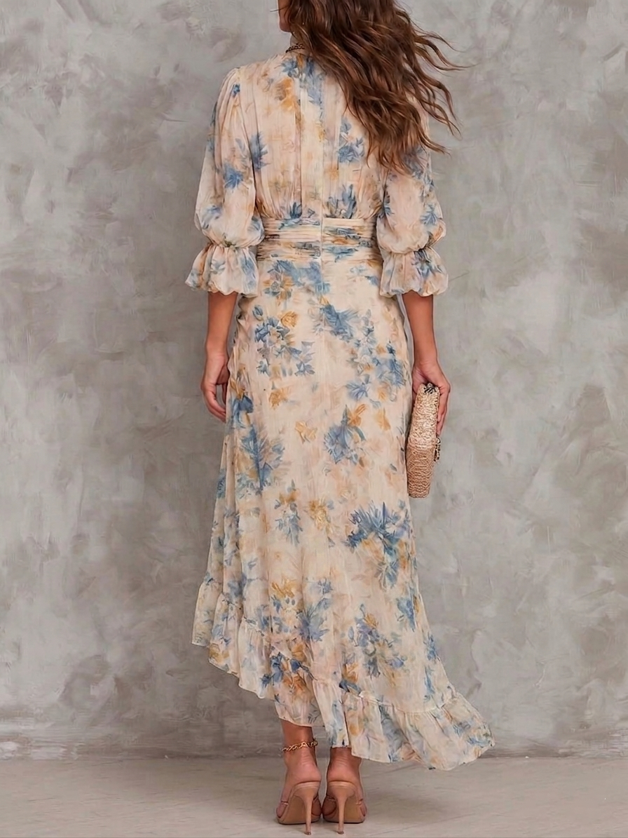 Beatrelle | Beige Floral Chiffon Maxi
