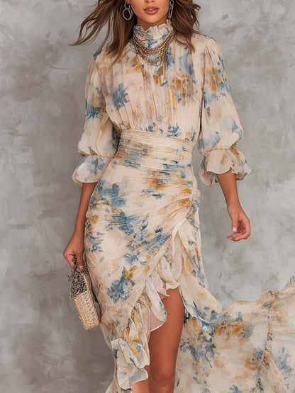 Beatrelle | Beige Floral Chiffon Maxi