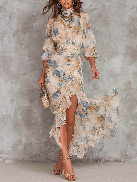 Beatrelle | Beige Floral Chiffon Maxi