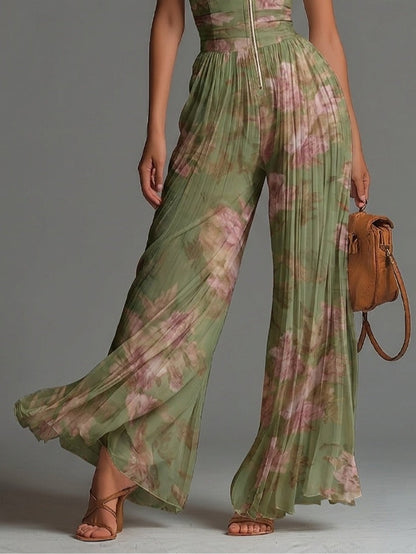 Verdance | Green Floral Chiffon Jumpsuit