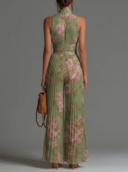 Verdance | Green Floral Chiffon Jumpsuit