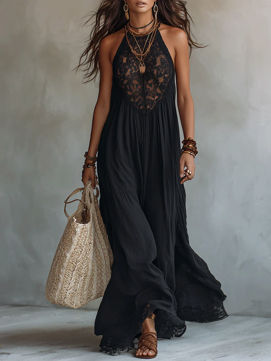 Ebonelle | Black Boho Lace Dress