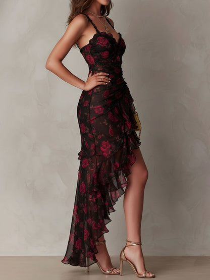 Marisole | Black & Red Floral Dress